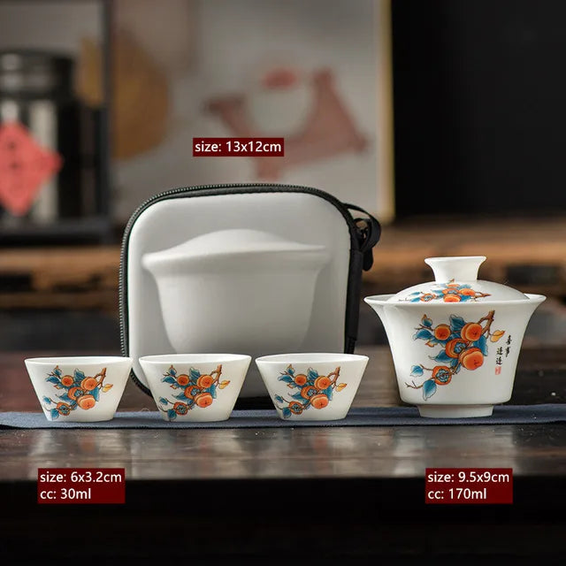 Exquisite Goat Fat Jade White Porcelain Travel Tea Set Portable Tea Infuser Gaiwan Tea Cup Set Outdoor Ceramic Teaware Supplies