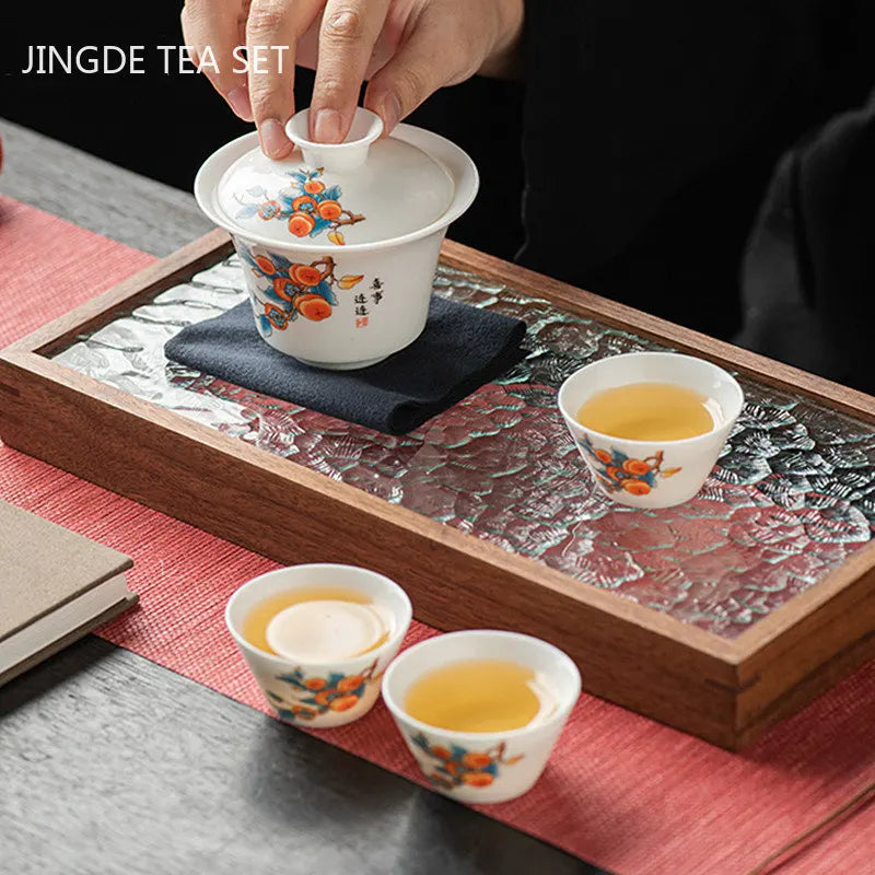 Exquisite Goat Fat Jade White Porcelain Travel Tea Set Portable Tea Infuser Gaiwan Tea Cup Set Outdoor Ceramic Teaware Supplies