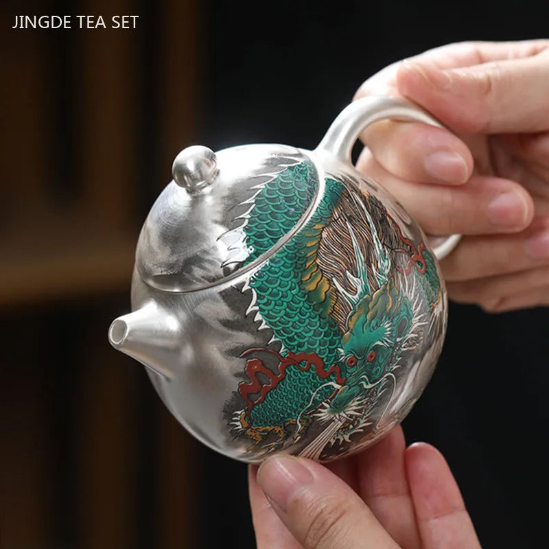 High Quality One Pot Two Cups Ceramic Silver Plated Dragon Tea Set Portable Teapot and Cup Set Ball Hole Filter Beauty Tea Pot