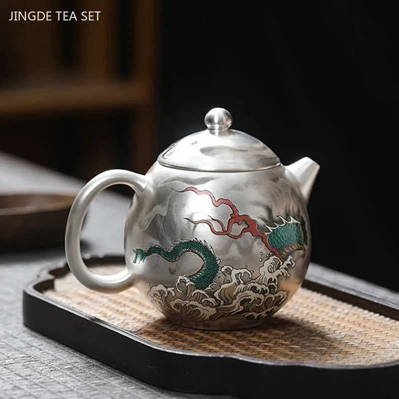 High Quality One Pot Two Cups Ceramic Silver Plated Dragon Tea Set Portable Teapot and Cup Set Ball Hole Filter Beauty Tea Pot