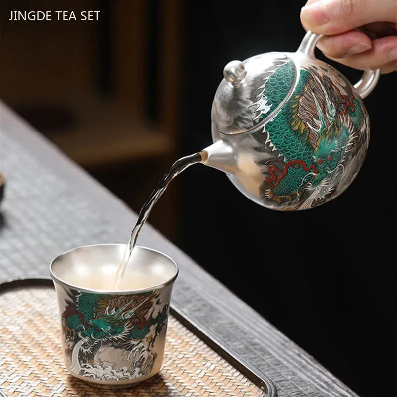 High Quality One Pot Two Cups Ceramic Silver Plated Dragon Tea Set Portable Teapot and Cup Set Ball Hole Filter Beauty Tea Pot