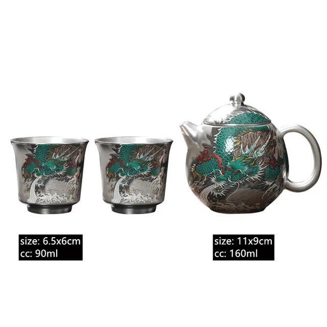 High Quality One Pot Two Cups Ceramic Silver Plated Dragon Tea Set Portable Teapot and Cup Set Ball Hole Filter Beauty Tea Pot