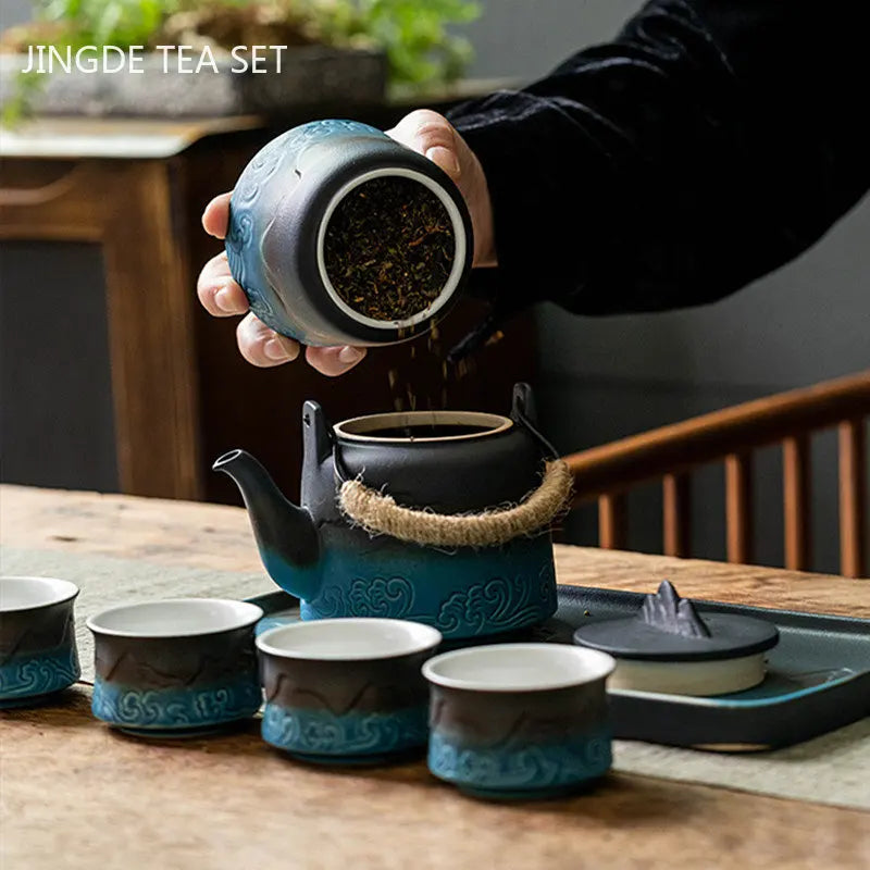 Japanese Style Ceramic Travel Tea Set Customized One Pot Four Cups Suit Portable Tea Infuser Exquisite Teapot and Cup Set