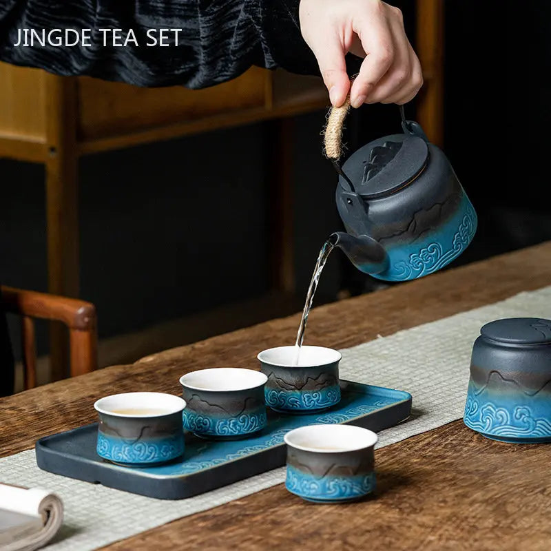Japanese Style Ceramic Travel Tea Set Customized One Pot Four Cups Suit Portable Tea Infuser Exquisite Teapot and Cup Set