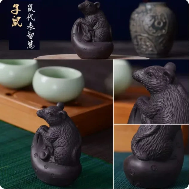 Purple Clay Animal Sculpture Tea Pet Ornaments Boutique Tea Tray Decoration Chinese Zodiac Handmade Crafts Tea Set Accessories