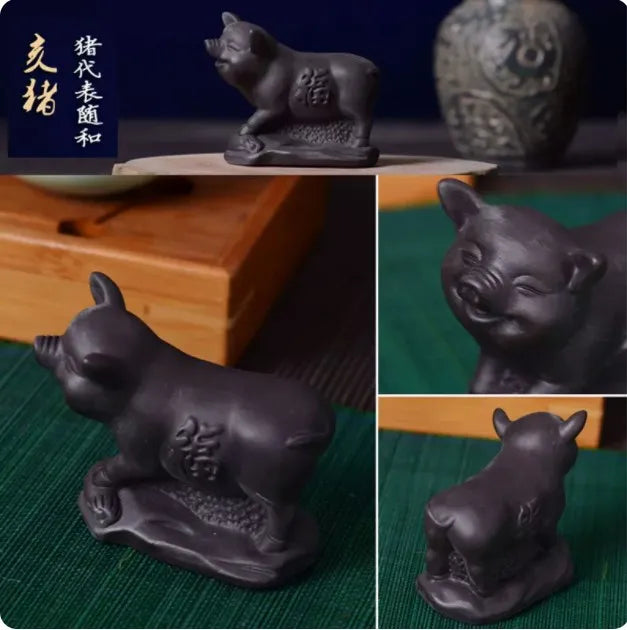 Purple Clay Animal Sculpture Tea Pet Ornaments Boutique Tea Tray Decoration Chinese Zodiac Handmade Crafts Tea Set Accessories