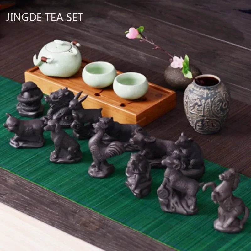 Purple Clay Animal Sculpture Tea Pet Ornaments Boutique Tea Tray Decoration Chinese Zodiac Handmade Crafts Tea Set Accessories