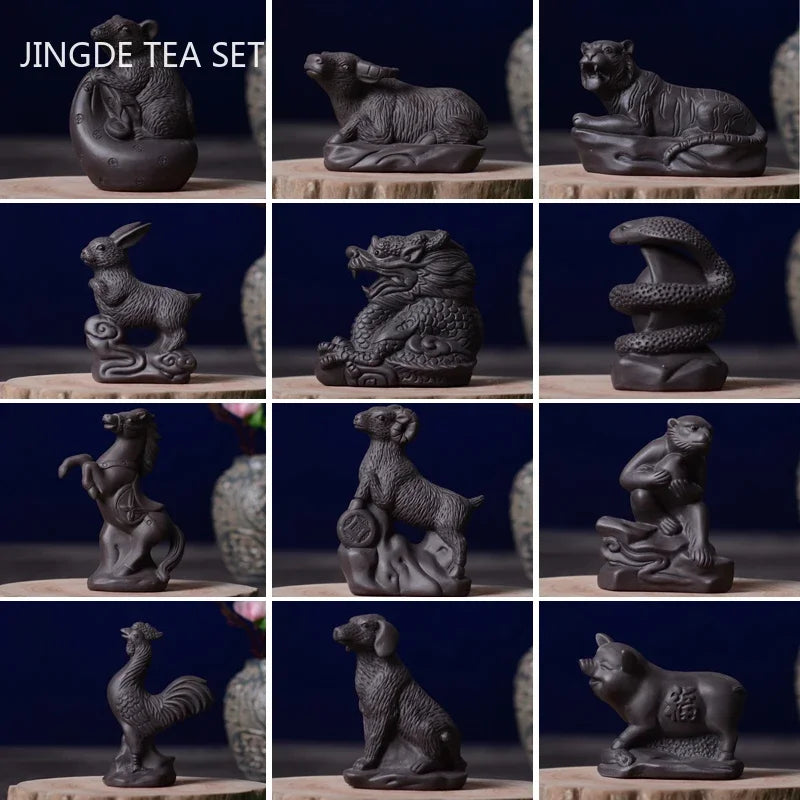Purple Clay Animal Sculpture Tea Pet Ornaments Boutique Tea Tray Decoration Chinese Zodiac Handmade Crafts Tea Set Accessories