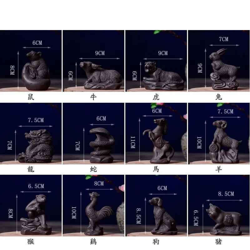 Purple Clay Animal Sculpture Tea Pet Ornaments Boutique Tea Tray Decoration Chinese Zodiac Handmade Crafts Tea Set Accessories