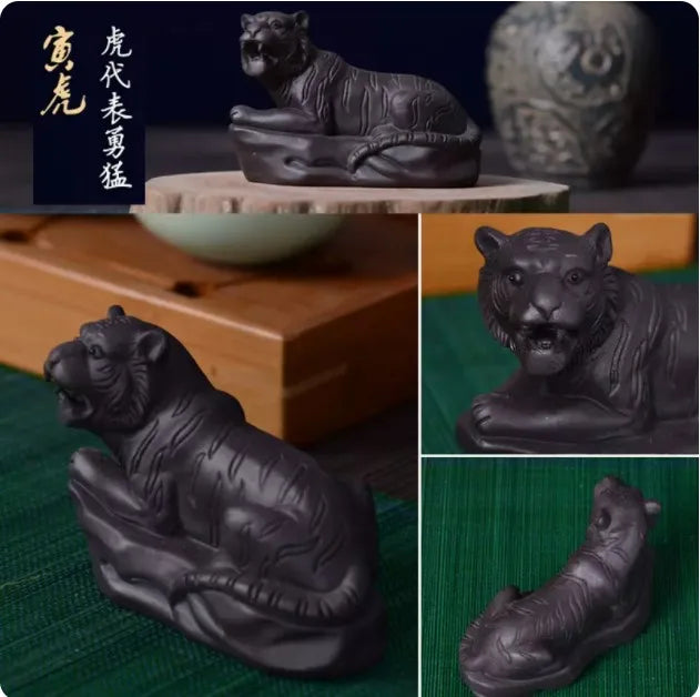 Purple Clay Animal Sculpture Tea Pet Ornaments Boutique Tea Tray Decoration Chinese Zodiac Handmade Crafts Tea Set Accessories