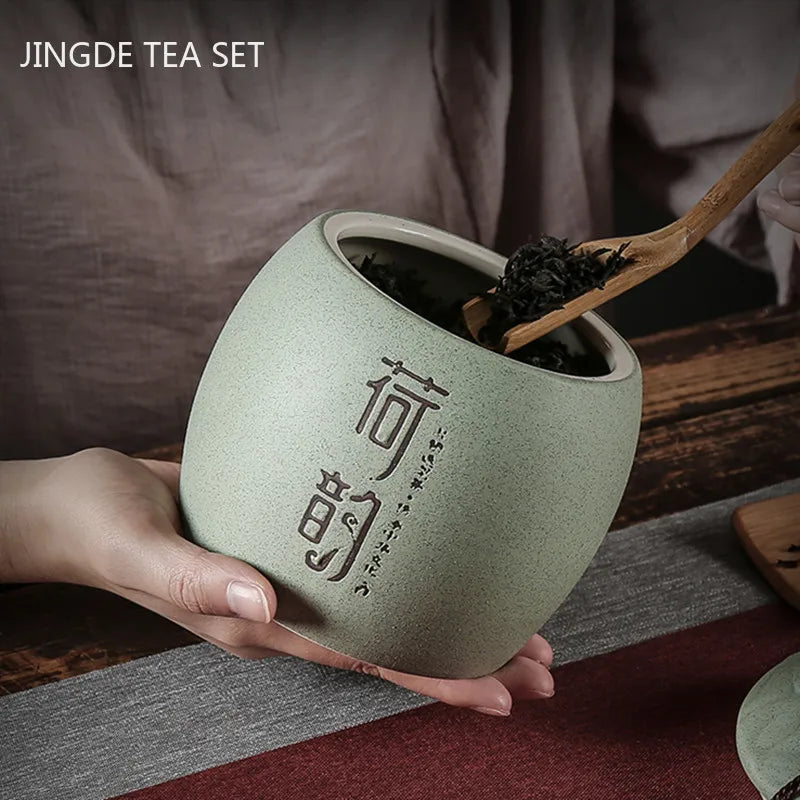 Retro Ceramics Tea Caddy Candy Spice Storage Tank Portable Sealed Jar Travel Teaware Tea Boxes Household Coffee Powder Canister