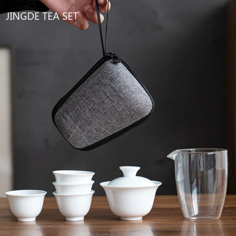 White Porcelain Travel Portable Tea Sets Ceramic Gaiwan Teacup Quick Cup Set Household Tea Pot and Cup Set Chinese Teaware