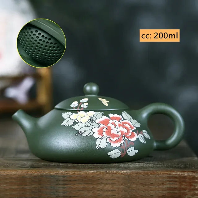 Chinese Yixing Purple Clay Tea Kettle Handmade Beauty Xishi Pot Raw Ore Green Mud Ball Hole Filter Teaware Zisha Tea Accessories