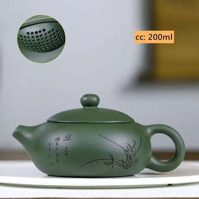 Chinese Yixing Purple Clay Tea Kettle Handmade Beauty Xishi Pot Raw Ore Green Mud Ball Hole Filter Teaware Zisha Tea Accessories