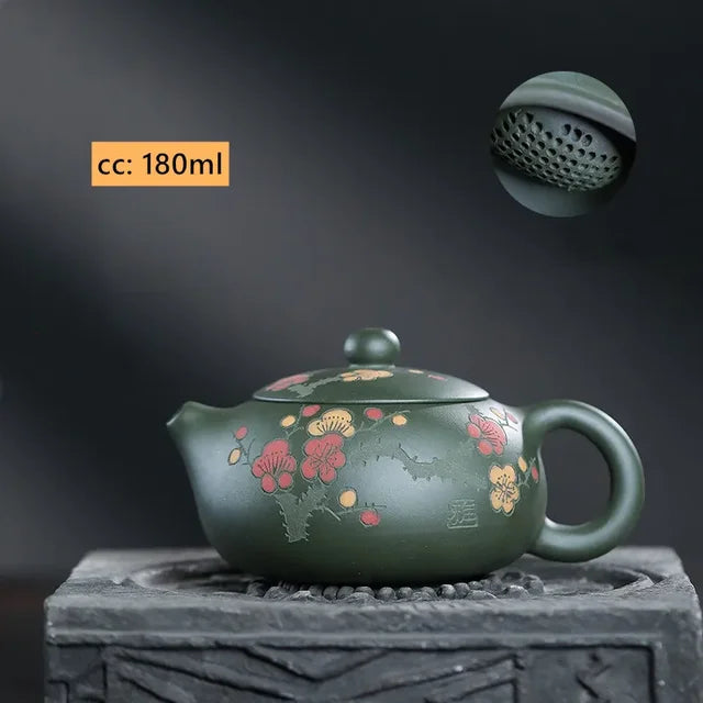 Chinese Yixing Purple Clay Tea Kettle Handmade Beauty Xishi Pot Raw Ore Green Mud Ball Hole Filter Teaware Zisha Tea Accessories