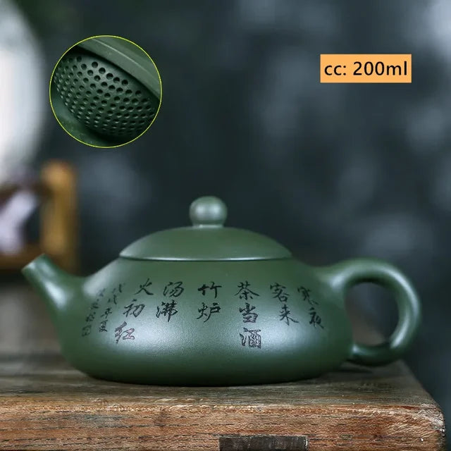 Chinese Yixing Purple Clay Tea Kettle Handmade Beauty Xishi Pot Raw Ore Green Mud Ball Hole Filter Teaware Zisha Tea Accessories