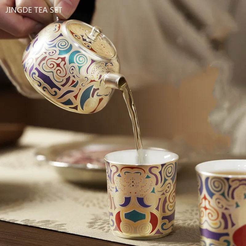 Hand-made Silver Plating Tea Set 1 Pot 2 Cups Custom Teaware Gift Portable Ceramic Beauty Tea Infuser with Gift Box Suit