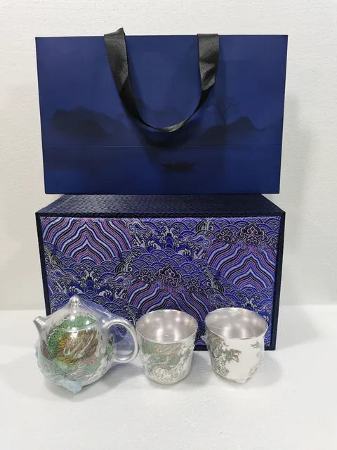 High Quality One Pot Two Cups Ceramic Silver Plated Dragon Tea Set Portable Teapot and Cup Set Ball Hole Filter Beauty Tea Pot