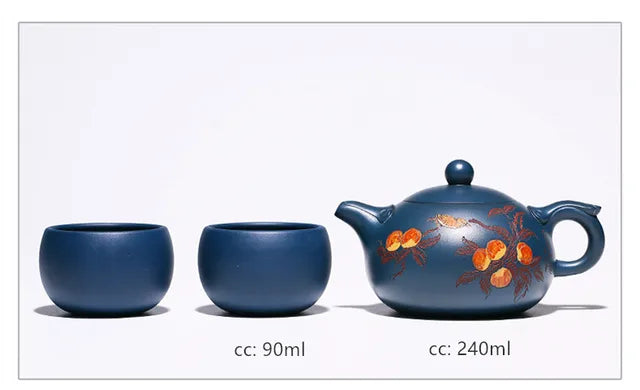High-grade Yixing Purple Clay Tea Pot Set Handmade Teapot and Cup Suit Ball Hole Filter Xishi Kettle Chinese Blue Tea Sets