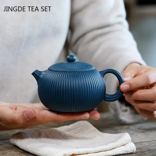 Raw Ore Azure Mud Filter Teapot Chinese Yixing Purple Clay Xishi Tea Pot Household Beauty Tea Maker Boutique Tea Sets 250ml