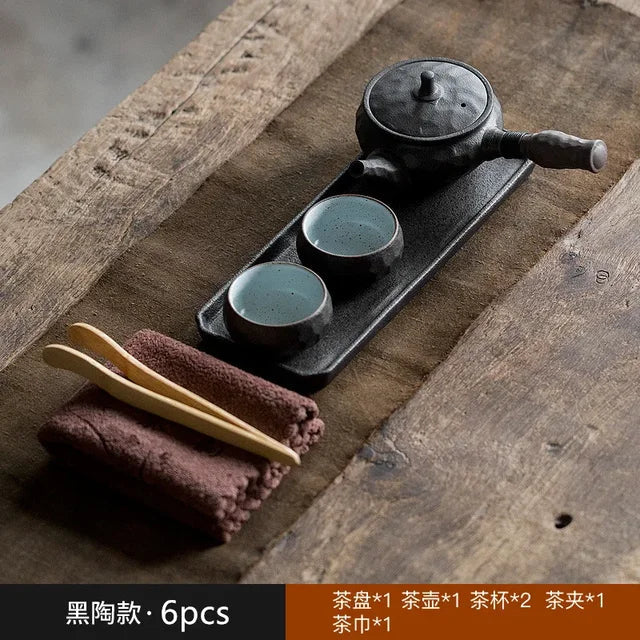 Vintage Coarse Pottery Chinese Tea Set Home Tea Infuser Traditional Tea Pot and Cup Set Ceramic Tea Tray Custom Teaware