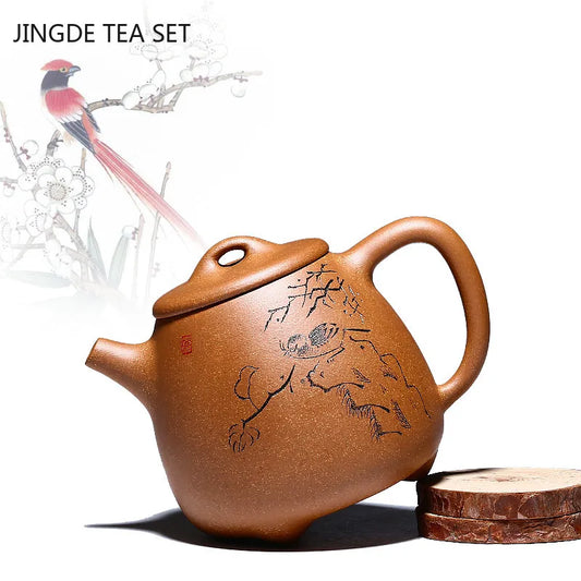 Yixing Purple Sand High Stone Scoop Teapot Handmade Raw Ore Section Mud Filter Kettle Home Tea Maker Traditional Tea Set 340ml